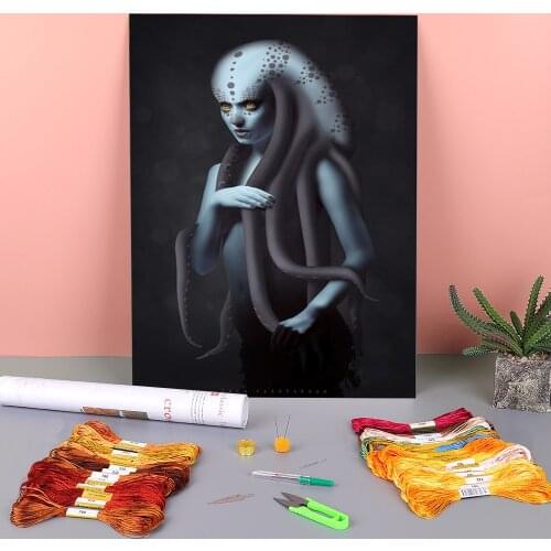 Woman Girl Pre-Printed 11CT Cross-Stitch DIY Embroidery Full Kit DMC Threads Handmade Needlework Knitting Handiwork Mulina