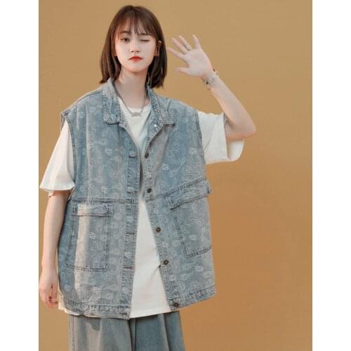 Oversized Blue Denim Vest Women New 2021 Vintage Plus Size Korean Jean Vest Ladies Kpop Sleeveless Cardigan Tank Top Vest Jacket