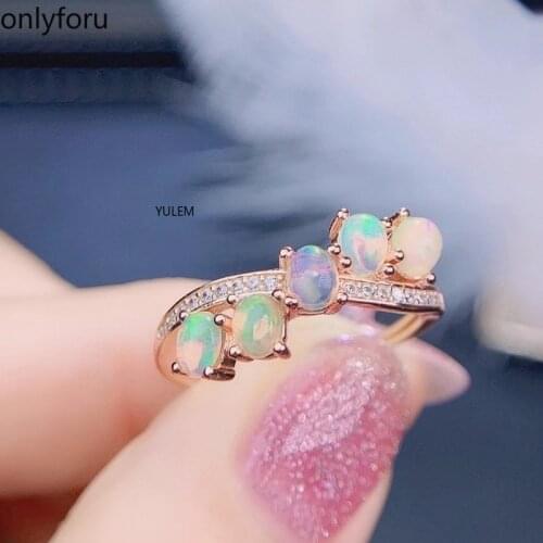 Ladies New Natural Opal Ring 925 Silver Plating Platinum Simple Atmospheric Style