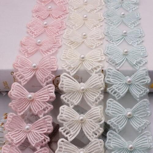 1Yards Butterfly Flower Pearl Beaded Embroidered Lace Ribbon Trim Fringe Garment Fabric Handmade Sewing Needlework Accessories