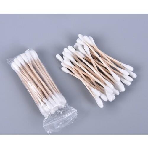100pcs/ Pack Disposable Buds Cotton For Beauty Makeup Nose Ears Cleaning Double Head Cotton Swab Bamboo Cotton Swab Wood Sticks