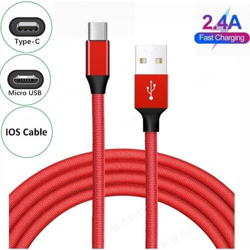 2.4A Nylon Braid Fabric Micro 8 pin Type C Type-C USB Data sync Fast Charging charger Cable For Huawei Xiaomi Samsung iphone