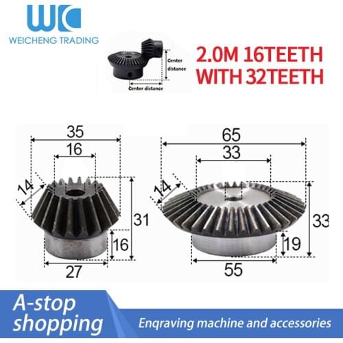 2pcs 1:2 Bevel Gear 2 Modulus 16 Teeth hole 8mm+ 32 teeth Inner Hole 12mm 90 Degree Drive Commutation Steel Gears