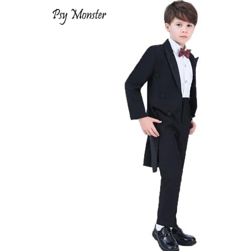 Boys Formal Dress Tuxedo Piano Performance costume enfant garcon mariage Wedding Suits 5pcs Blazer + Shirt + Pant + Tie 4Pcs