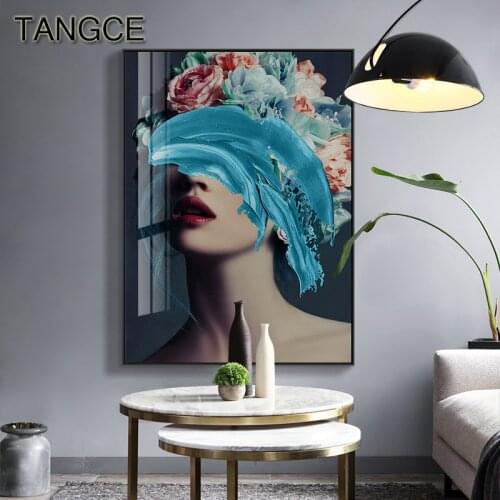 Abstract Fashion Model Girl Canvas Painting HD Flower Girl Tableaux Luxury Wall Art Picture for Living Room Figure Poster Print