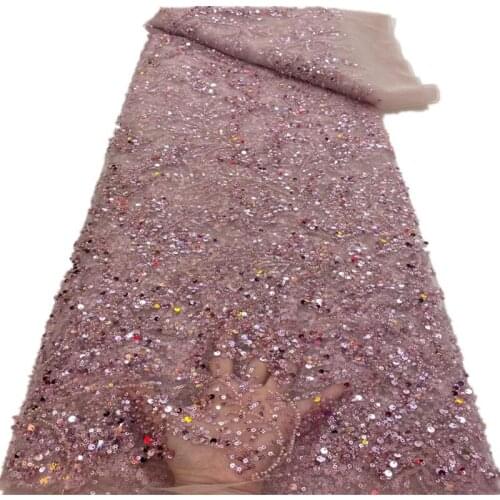 African Lace Fabric 2021 High Quality Lace French Lace Fabric With Sequins/bead Nigerian Lace Fabrics For Wedding Sewing RF-340