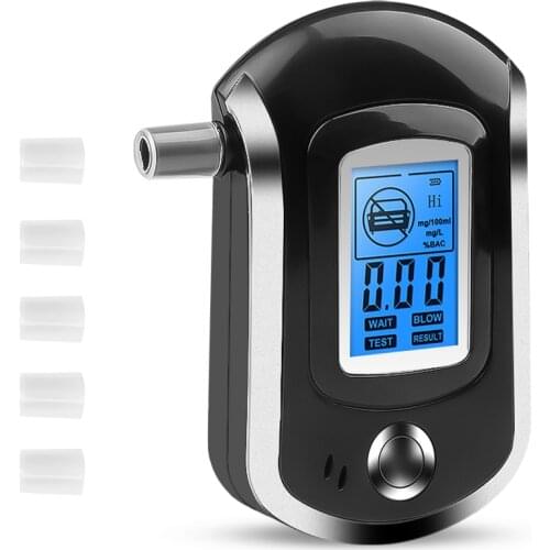 Black Portable Mini Breath Alcohol Tester Professional Police Digital LCD Screen AT6000 Alcohol Tester Breathalyzer