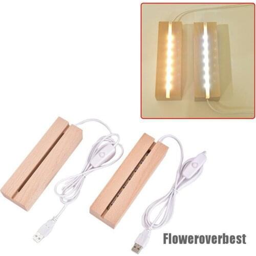 Wooden Led Lamp Base USB Cable Switch Night Light 3D Led Night Lamp Base Long Acrylic DIY Wooden Lamp Base