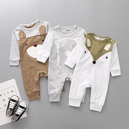 Baby Boy Girl Cartoon Animal O-neck Romper Kids Clothes Long Sleeve Covered Button Jumpsuit Baby Clothes