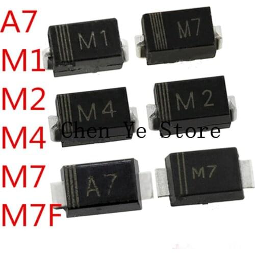 Free Shipping 2000pcs M7 M1 M2 M7F A7 Diode Assorted Electronic Diy Kit IN 1N4001 1N4002 1N4004 1N4007 SMA SMAF SMD 1A