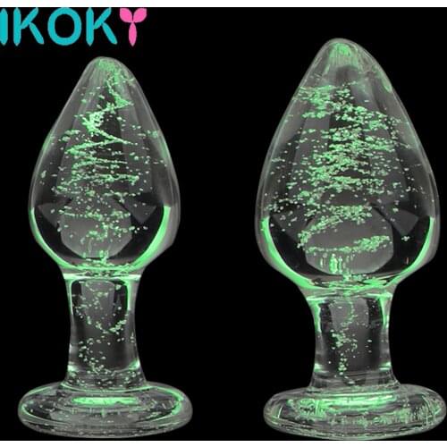 IKOKY Luminous Glass Butt Plug Anal Plug Toys for Adults Erotic Toys Crystal Jewelry Anal Beads Sex Shop No Vibration