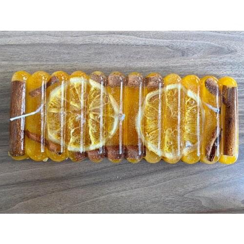Cinnamon and orange design, 3 wick long model, Scented decorative gel candle, Home accessories gift