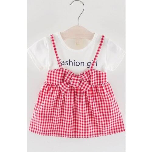 Summer New Fashion Printed Casual Plaid Kids Baby Dresses Clothing Girls Short-sleeved Cute Soft Cotton Clothes Princess Dress