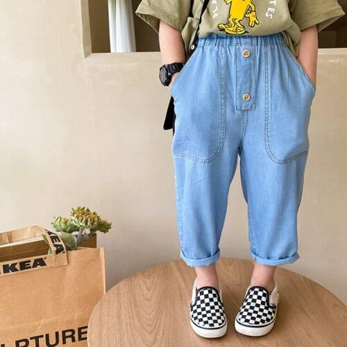 Summer Boys Cotton Thin Cool Jeans Children 1-7 Years Loose 2 Colors All-match Denim Pants Girls Boys jeans