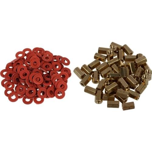 50 Pcs Metal Hex M3 Female Screw PCB Standoff Spacers 8mm Body & 100Pcs Red Motherboard Screw Insulating Fiber Washers