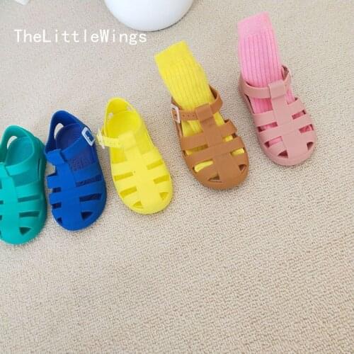 Cute Flat Girls Princess Jelly Shoes Summer 2021 New Korean Childrens Super Soft School Hollow Sandy Beach Sandal 2-6 Years Old