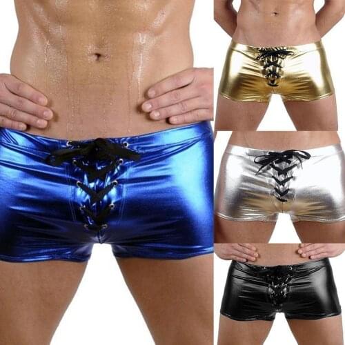Fashion Club Mens Lace Up Patent Leather Boxers Underwear Underpants Shorts