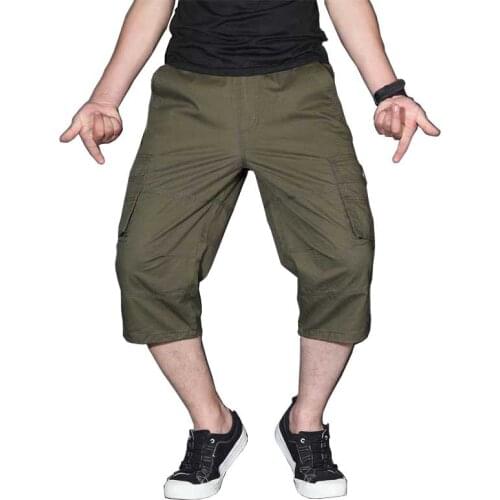 Mens Summer Cargo Short Pants 3/4 Length Straight Loose Baggy Short Boardshort Male Clothing Hip Hop Short Plus Size S-5XL