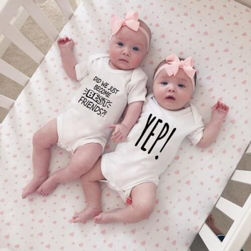 Did We Just Become Best Friends and Yep Baby Short Sleeve Twin Jumpsuits Baby Boys Girls Playsuit Funny Cute Style