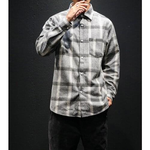 New Harajuku Mens Long Sleeve Shirt Fashion Classic Plaid Loose Casual Shirt Personality Trend Mens Loose Shirt Jacket Shirts