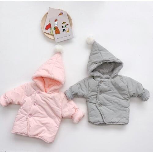 2021 New Toddler Chrismas Warm Coat 3Months-3Years Outerwear Girls Boys Cute Solid Hoodies Children Casual Thicken Villus Jacket