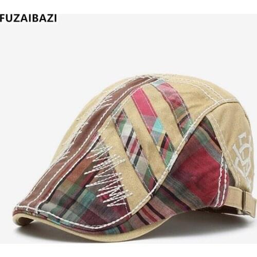 FUZAIBAZI Trend New Spring Summer Cotton Berets For Mens Womens Adjustable Size Vintage Lattice Fashion Leisure Sports Hat