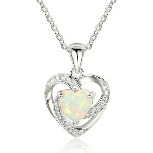 New Silver Necklace Pendant Fashion Classic Zircon Heart-shaped Imitation Opal Temperament Pendant Chain