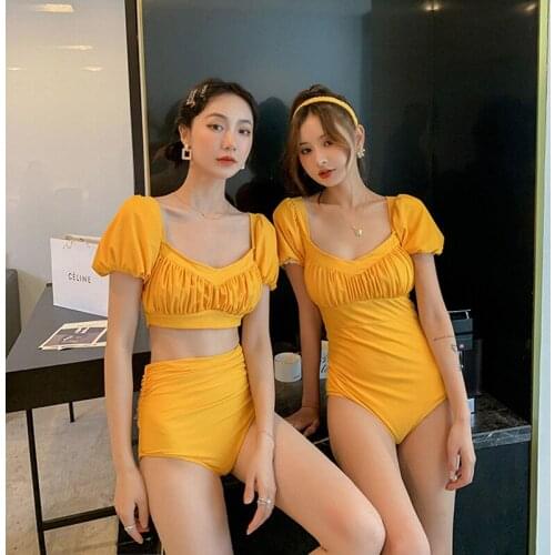 New One Piece Swimsuit V-neck Pleated Solid Retro Bikini Swimming Suit For Women Swimwear Swimsuit With Push Up May Female Beach