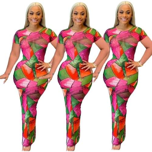 Chiclover Bodycon Dress for Women Wholesale Items Summer Crew Neck Vintage Transparency Print Tights Maxi Dresses Drop Shipping