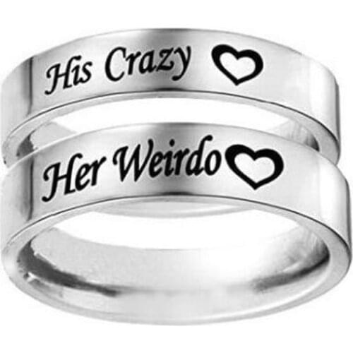 Titanium Stainless Steel His Crazy/Her Weirdo Heart Ring Engagement Wedding Band Ring For Women Men Couple Girlfriend Boyfriend