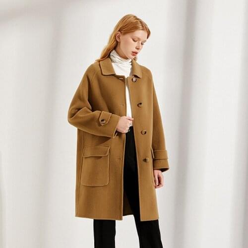 Double sided cashmere coat womens middle and long style 2021 new Korean version loose temperament high-end camel wool coat