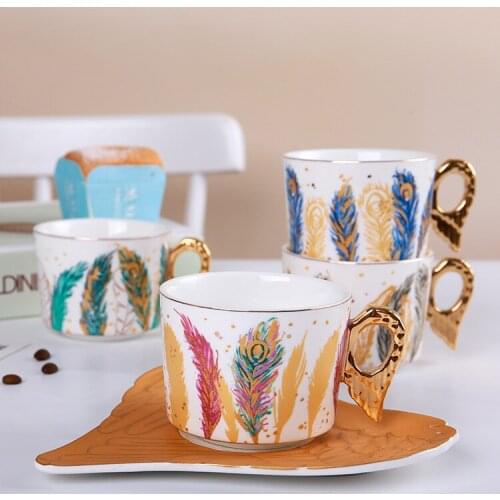 Angel luxury cups and saucers ceramic European small luxury coffee cups and saucers set home afternoon tea exquisite cups