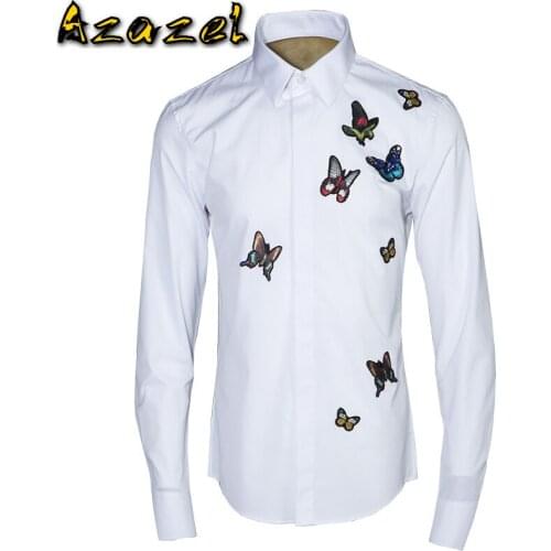 Azazel Men Shirt Luxury Unique Embroider Badge Design Mens Shirts Fashion Butterfly Long Sleeve Slim Fit Shirt Man Casual Shirts