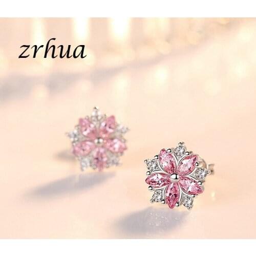 ZRHUA ZRHUA Hot Sale AAA Zircon 925 Sterling Silver Stud Earrings Flower Jewelry for Women Girls Shiny Austrian Crystal Earrings