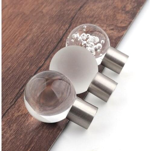 Modern simple fashion glass crystal ball drawer shoe cabinet tv cabinet knob Bubbles frosted transparent crystal cupboard handle