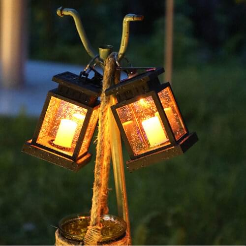 LED Solar Powered Garden Light Flickering Flameless Candle Waterproof Outdoor Lighting Hanging Smokeless Solar Lantern for Camp