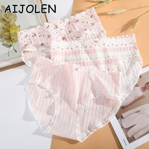 AIJOLEN Pink Printed Cute Underpants Ladies Cotton Panties Bow Knot Comfortable Soft Underwear Lace Trim Underpants for Women