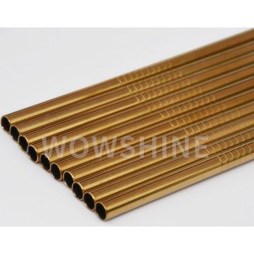 WOWSHINE factory new gold stainless steel 304 drinking straw 10pcs/lot dishwashers safe rust free with 2 brushes straight straws