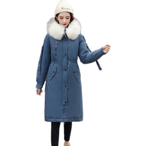 Womens Parka Imitation Lazy Rabbit Hair Collar Cotton Coat Hooded Ladies Coats Fashion Warm Cold Protection Womens Winter Coat