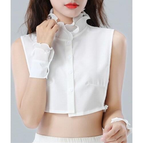 Women Girl Chiffon False Fake Collars Embroidery Floral Lace Pointed Lapel Decorative Half-Shirt Blouse Removable Chocker