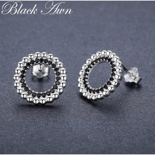 Classic 2.5g 925 Sterling Silver Natural Black Spinel Engagement Stud Earrings for Women Fine Jewelry T202