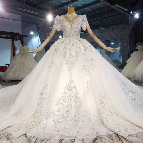 Luxury Princess Wedding Dress 2021 Romantic Sweetheart Lace Shiny Sequins Big Tail Bride Dresses Vestidos De Novia