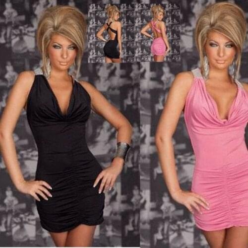 2 Colors Back Cut Out Sexy Dress 3S2092 Deep V Neck Black Party Bodycon Dress Sexy Ladies Clubwear