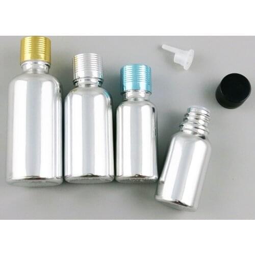 200 x High Quality 5ml 10ml 20ml 30ml 50ml 100ml Refillable Silver Glass Bottle With Aluminium Lids 1OZ Glass Cosmetic Container