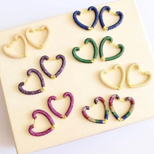 2021 New Boho Heart Shaped Ear Rings Trendy Korean Rainbow CZ Crystal Paved Setting Hoops Earrings for Women Jewelry