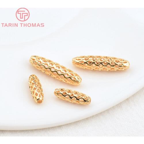 20PCS 8x5MM 8.5x3.5MM 10x4MM 24K Gold Color Brass Long Oval Grid Hollow Beads Spacer Beads High Quality Diy Jewelry Findings