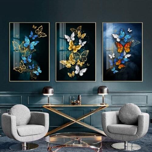 Abstract Golden Wings Butterfly Luxury Modern Poster Canvas Painting Wall Art Print Picture Living Room Interior Home Decorative