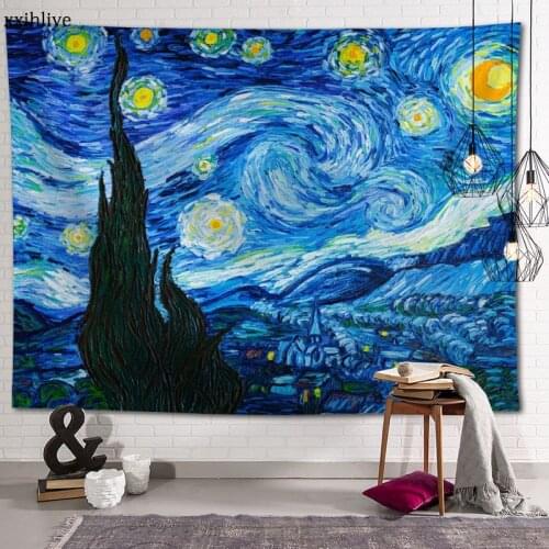 Custom Famous Van Gogh The Starry Night Decoration Home Decor Psychedelic Tapestry Abstract Carpet Wall Cloth Tapestries