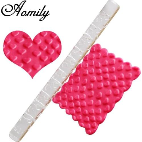 Amoliy Transparent Acrylic Love Heart Pattern Rolling Pin Polymer Clay Tool Embossing Cake Decorating Tool Chocolate Baking Tool