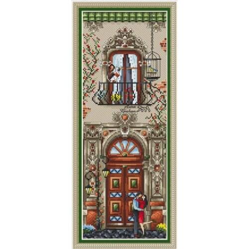 Balcony series-Romantic balcony counted cross stitch package flower aida cloth people kit embroidery